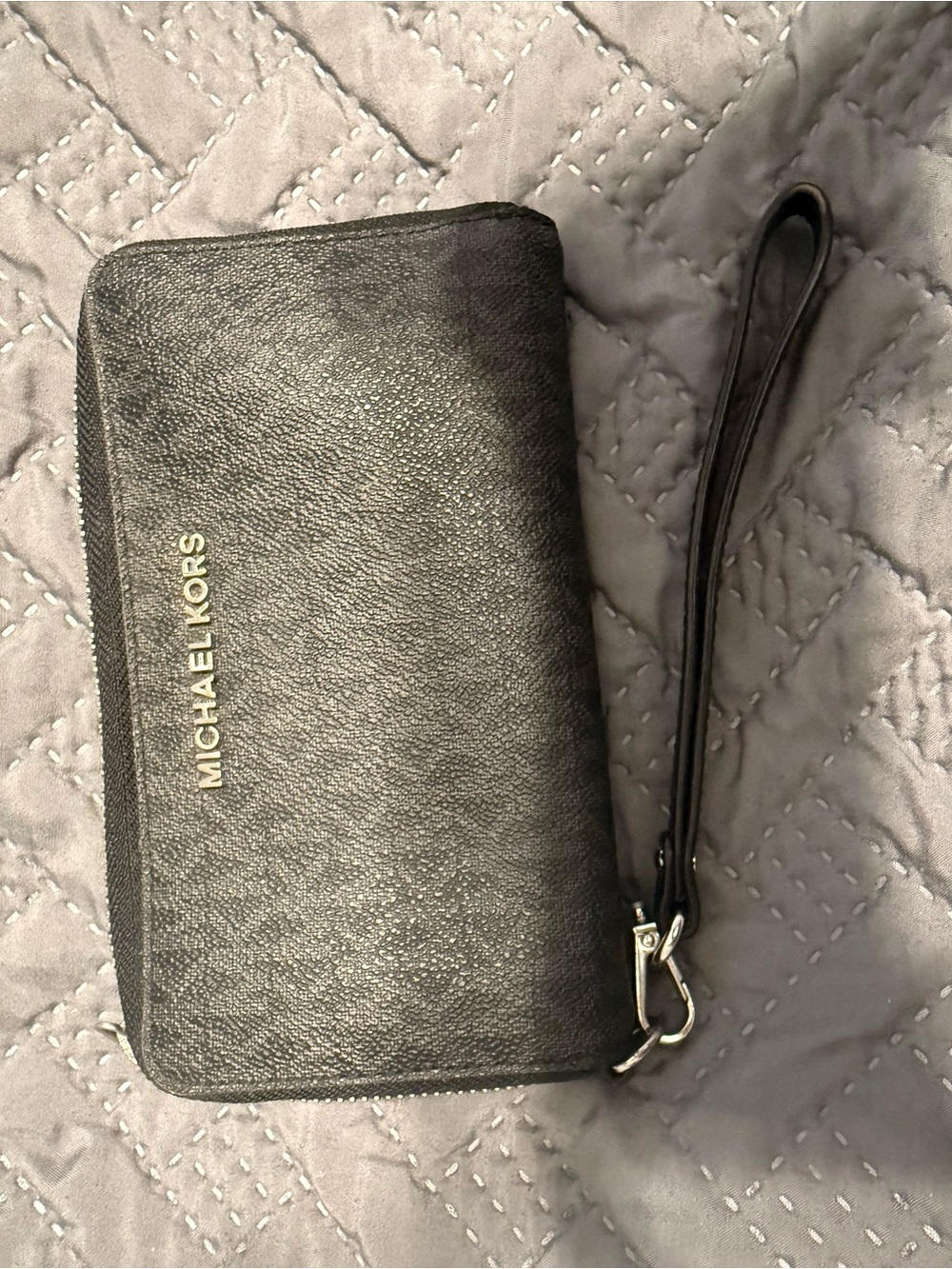 Michael Kors Black Textured Leather Wristlet Wallet with Detachable Strap